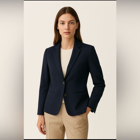 Zara Womens Navy Single Breasted Tailored Classic Blazer Sz M Preppy - Picture 1 of 4